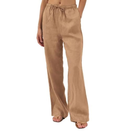 Amazhiyu Women's Pure Linen Summer Drawstring Pants with Pockets