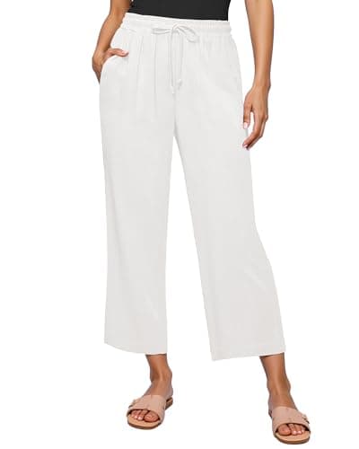 GRAPENT High-Waisted Wide Leg Linen Pants for Women Casual Summer Capris