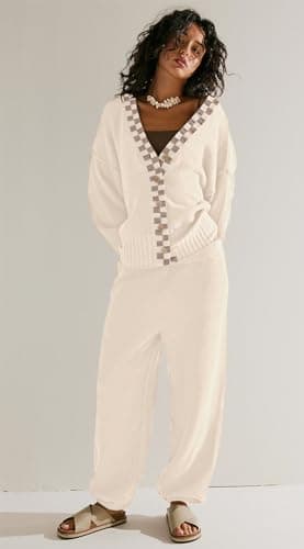 SAUKOLE Women's Oversized Knit Sweater & Matching Long Pants Set