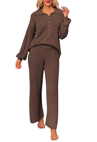 Pink Queen Women's 2-Piece Sweater Set Long SleeveKnit Top & Wide Leg Pants