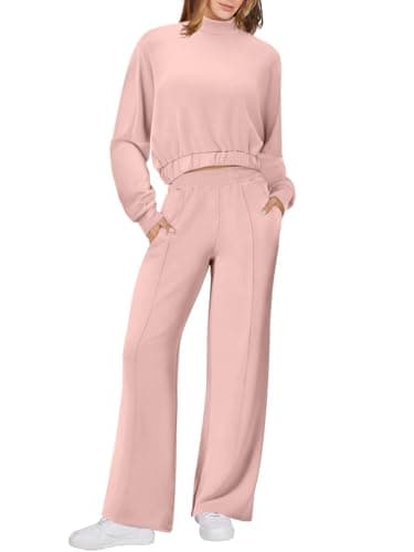 Womens Long Sleeve ZipUp Sweatshirt & Wide Leg Sweatpants Matching Set