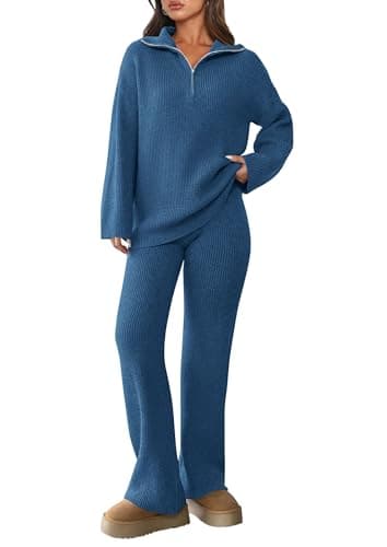 Prett ygarden Women's Winter 2PC Sweater Set Sweatshirt & Wide Leg Pants