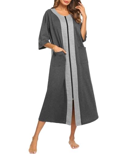 Ekouaer Women's Zipper Robe Long Nightgown