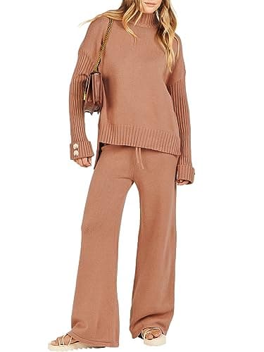 Caracilia Women's 2-Piece Fall Sweater Set & Wide Leg Pants Travel Fashion