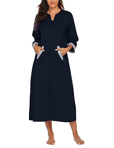 Ekouaer Women's Full Length Zipper Robe Sleepwear