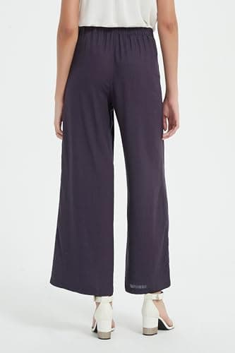 PACIBE Women's Cotton Linen Wide Leg Pants with Pockets