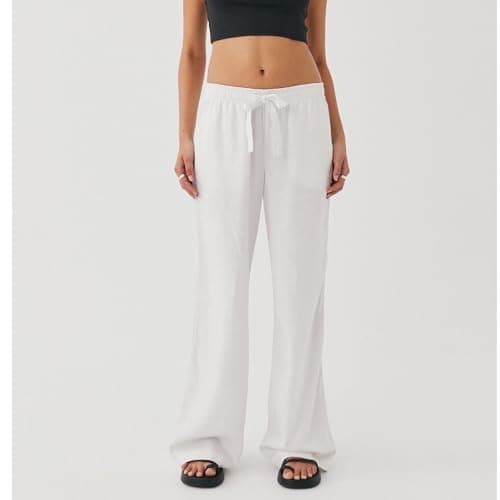 Elastic Waist Drawstring Palazzo Pants for Women AIWPSTOIN Linen Summer Beachewear