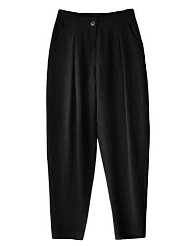 Minibee Women's Casual Linen Tapered Pants with Pockets Elastic Waist