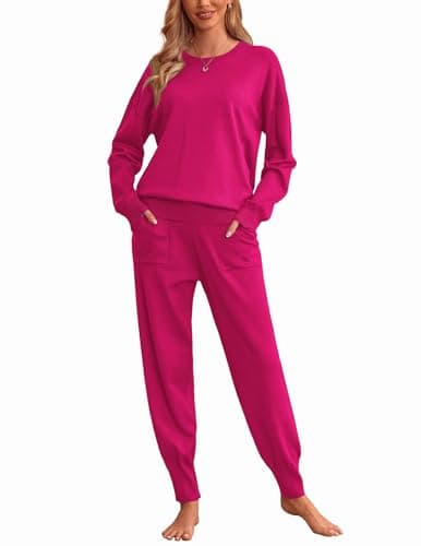 Ekouaer Women's Long Sleeve Knit Pajama Set with Pockets S-XXL