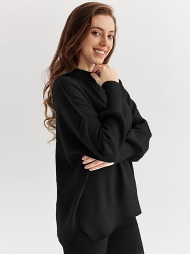 Refined Title: LILLUSORY Women's Sweatsuit Set: Oversized Knit Pullover Top with Wide Leg Pants