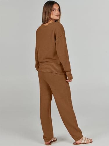 ANRABESS Women's 2-Piece Ribbed Knit Lounge Set