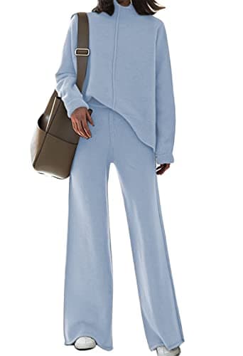Fixmatti Women's Knit Sweatsuit with Turtleneck Top and Wide Leg Pants