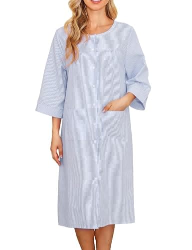 Bloggerlove Women Cotton Snap Front Nightgown 3/4 Sleeve Duster Robe with Pockets Patio Dress  
Bloggerlove Women Comfortable Cotton Snap Front Nightgown 3/4 Sleeve Duster Robe Patio Dress  
Bloggerlove Women Versatile Cotton Snap Front Nightgown 3/4
