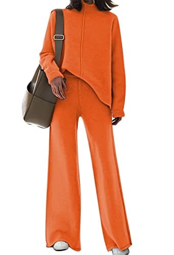 Linsery Women's High Neck Knitted Sweater & Wide Leg Pant Lounge Set