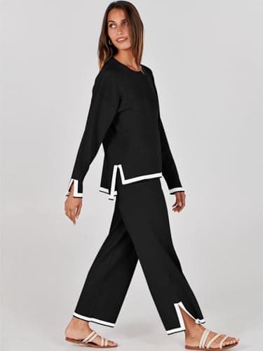 ANRABESS Women's Knit Sweater & Wideleg Pants Matching Sweatsuit Set