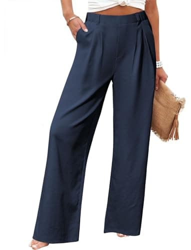 SEMARO Womens High Waisted Linen Feel Wide Leg Pants with Pockets