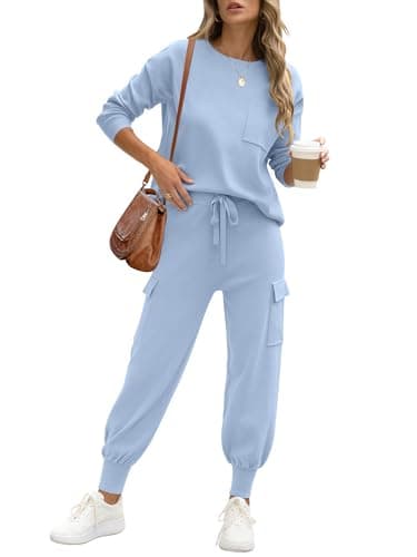 Caracilia Women's Long Sleeve Knit Set with Matching Joggers Fall Lounge