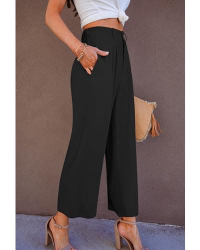 GRAPENT High-Waisted Linen Flowy Pleated Wide Leg Capri Pants