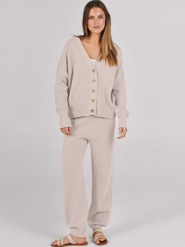 Caracilia Women's V-Neck Cardigan & Matching Pants Fall Loungewear