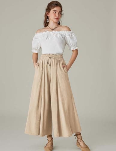 Scarlet Darkness Women's High Waist Wide Leg Linen Pants with Pockets