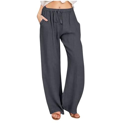 2024 Trendy Women's High Waist Loose Fit Linen Palazzo Pants