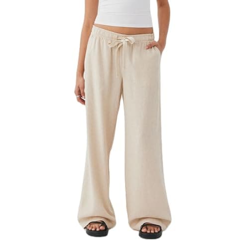 Elastic Waist Drawstring Palazzo Pants for Women AIWPSTOIN Linen Summer Beachewear