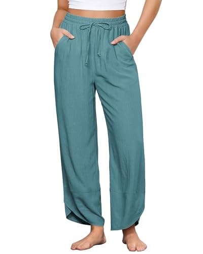GRAPENT High-Waisted Wide Leg Linen Pants for Women Summer Crop Pants with Pockets