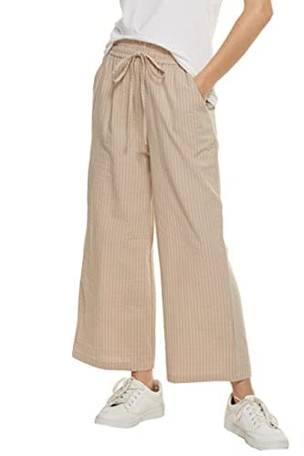 Womens Wide Leg Linen Pants High Waisted Drawstring Beach Leisurepants with Pockets