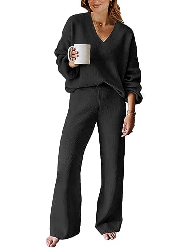 ANRABESS Women's Long Sleeve Cable Knit Sweater and Wide Leg Matching Tracksuit Set
