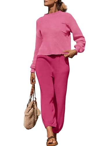 ZESICA Women's Sweater Set: Mock Neck Knit Pullover Top with High Waist Pant