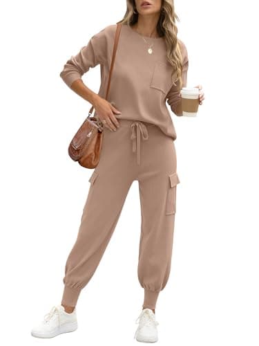 Caracilia Women's Long Sleeve Knit Set with Matching Joggers Fall Lounge