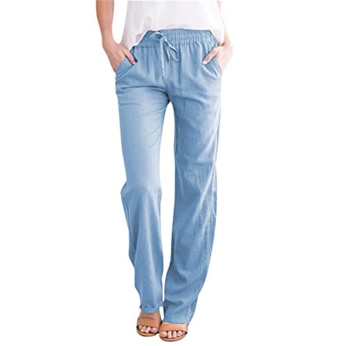 Nantdog Women's Linen High Waisted Drawstring Palazzo Pants