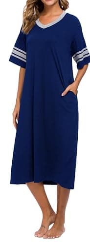 Vslarh Women's Soft V-Neck Knit Nightgown with Pockets S-XXL