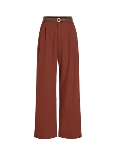 Cider Solid Linen Blend Belted Wide Leg Pants