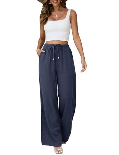 Jyanl Women's Casual Linen Wide Leg Drawstring Pants