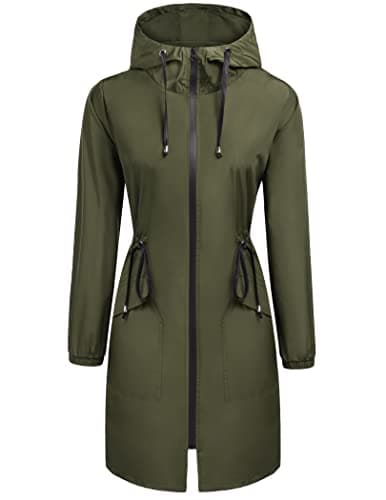 ELESOL Women's Waterproof Long Hooded Raincoat Light & Travel Trench Coat S-3XL
