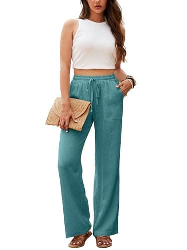 Nomad Women's HighWaisted Linen Pants Casual Drawstring Wide Leg with Pockets
