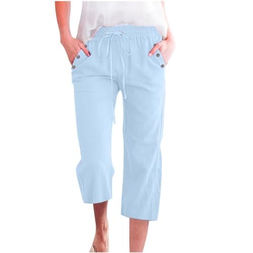 Nantdog Women's High-Waisted Drawstring Linen Capri Trousers
