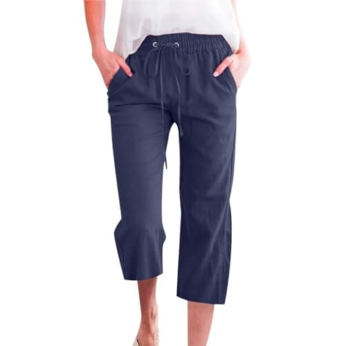 Nantdog Women's High-Waisted Drawstring Linen Capri Trousers