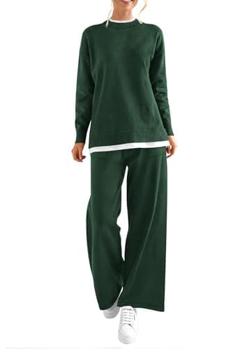 PRETTYGARDEN Women's Winter Matching Sweater Sets Knit Long Sleeve Tops Wide Leg Pants Tracksuit