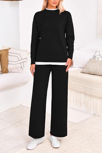 PRETTYGARDEN Women's Winter Matching Sweater Sets Knit Long Sleeve Tops Wide Leg Pants Tracksuit