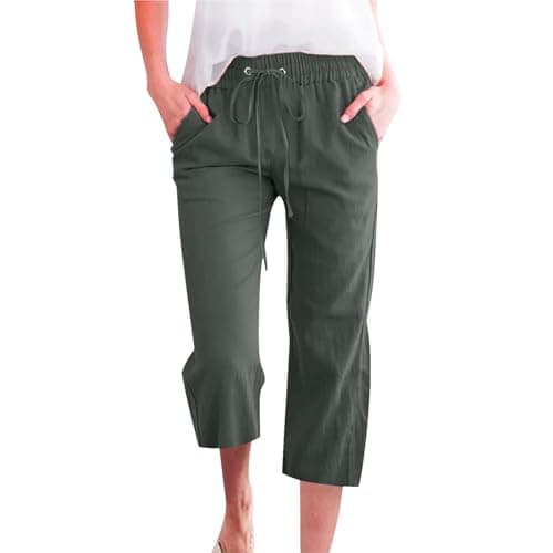 Nantdog Women's High-Waisted Drawstring Linen Capri Trousers