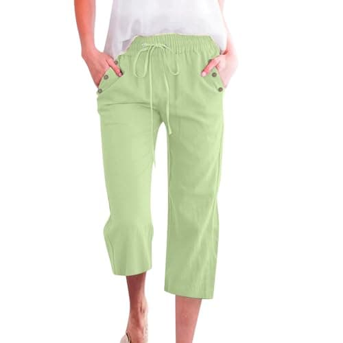 Nantdog Women's High-Waisted Drawstring Linen Capri Trousers