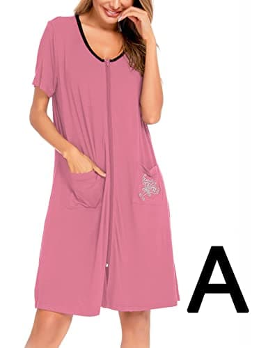 SWOMOG Women's Zip Up Lightweight Bathrobe with Pockets