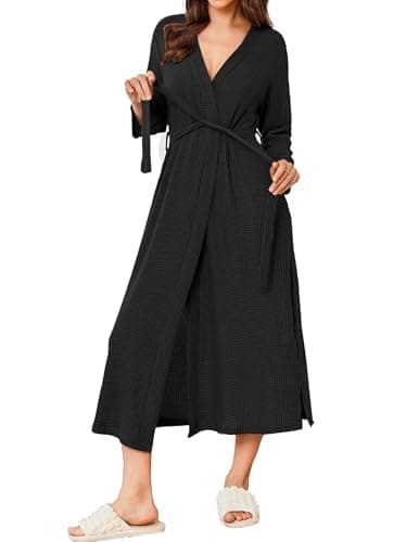 Refined title: Ekouaer Women's Waffle Knit Long Bathrobe