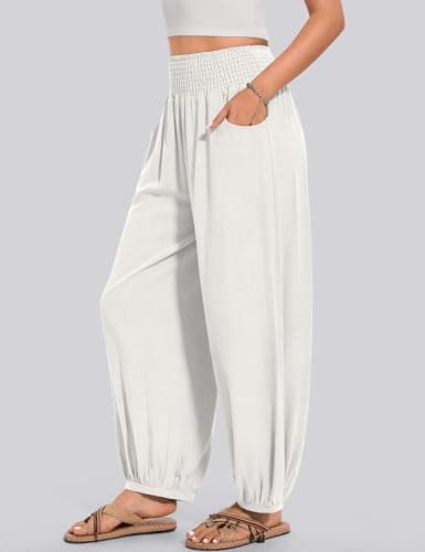 TARSE Womens Linen Wide Leg Beach Pants with Pockets