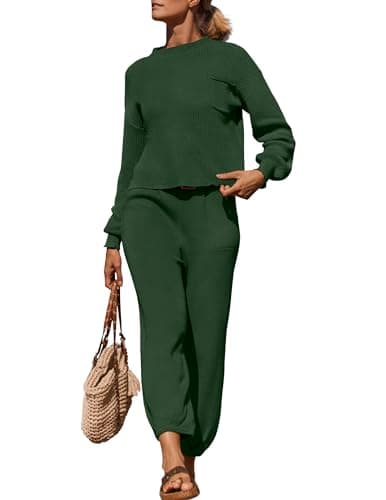 ZESICA Women's Sweater Set: Mock Neck Knit Pullover Top with High Waist Pant