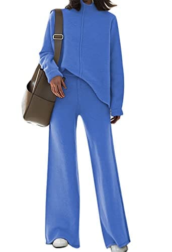 Fixmatti Women's Knit Sweatsuit with Turtleneck Top and Wide Leg Pants