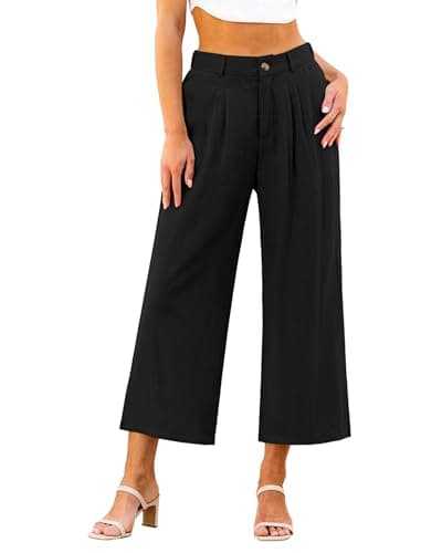GRAPENT High-Waisted Linen Flowy Pleated Wide Leg Capri Pants