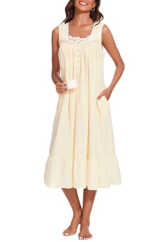 AVIIER 100% Cotton Sleeveless Nightgowns for Women with Pockets